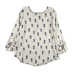 Pineapple Print Blouse, Womens Size Medium, Cute Tropical Top